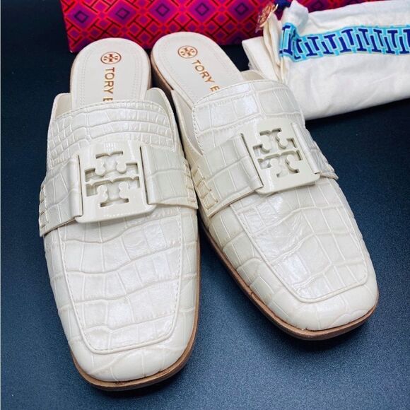 Tory Burch Georgia Loafer Mule Goat Leather SIZE 8.5 Cream - Picture 3 of 5
